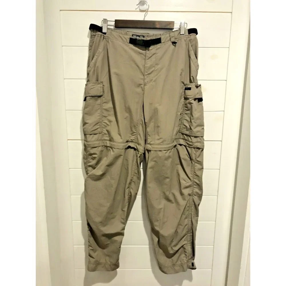 WOMENS REI TAN KHAKI CONVERTIBLE ZIP OFF‎ NYLON HIKING PANTS SHORTS UPF 50 SZ 14